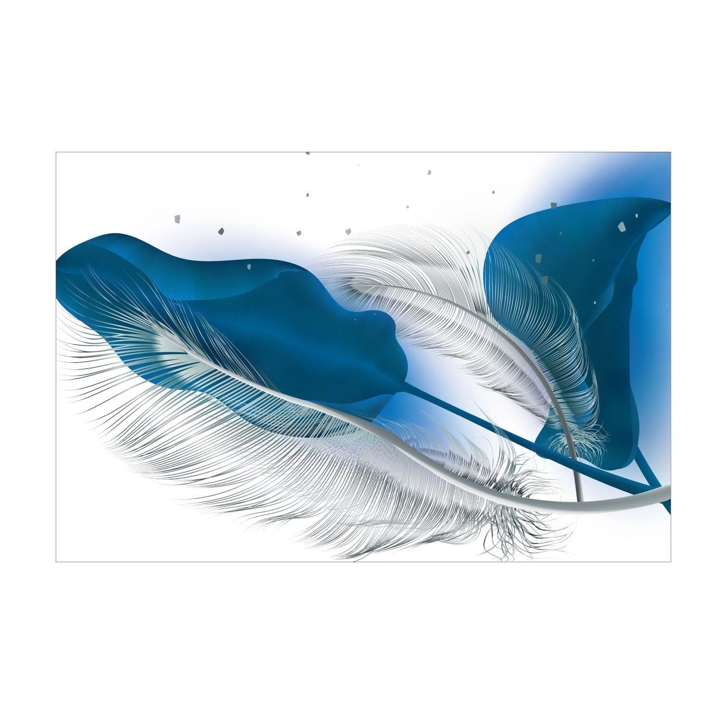 SULC-42 LEAVES SILVER, Blue/Light Blue Feather Modern Wall Art TG