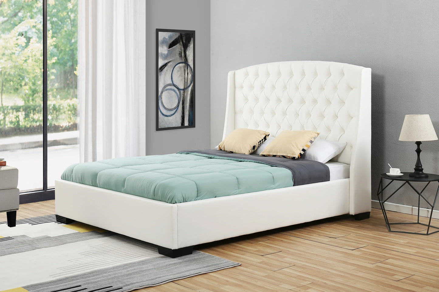 DOMINICO Upholstered Wingback Bed GREY / WHITE