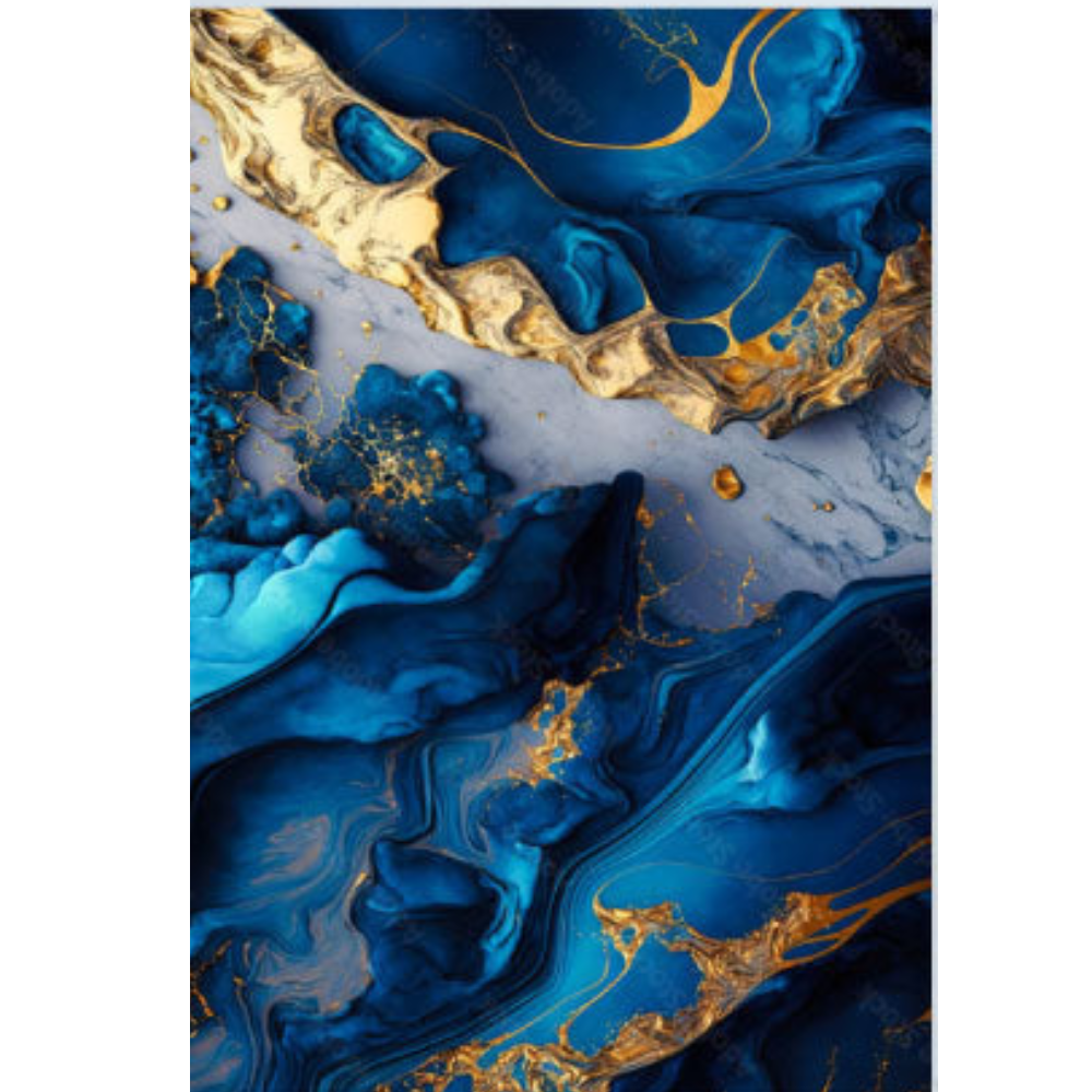 RHEA Blue And Gold Abstract Swirls Modern Wall Art TG