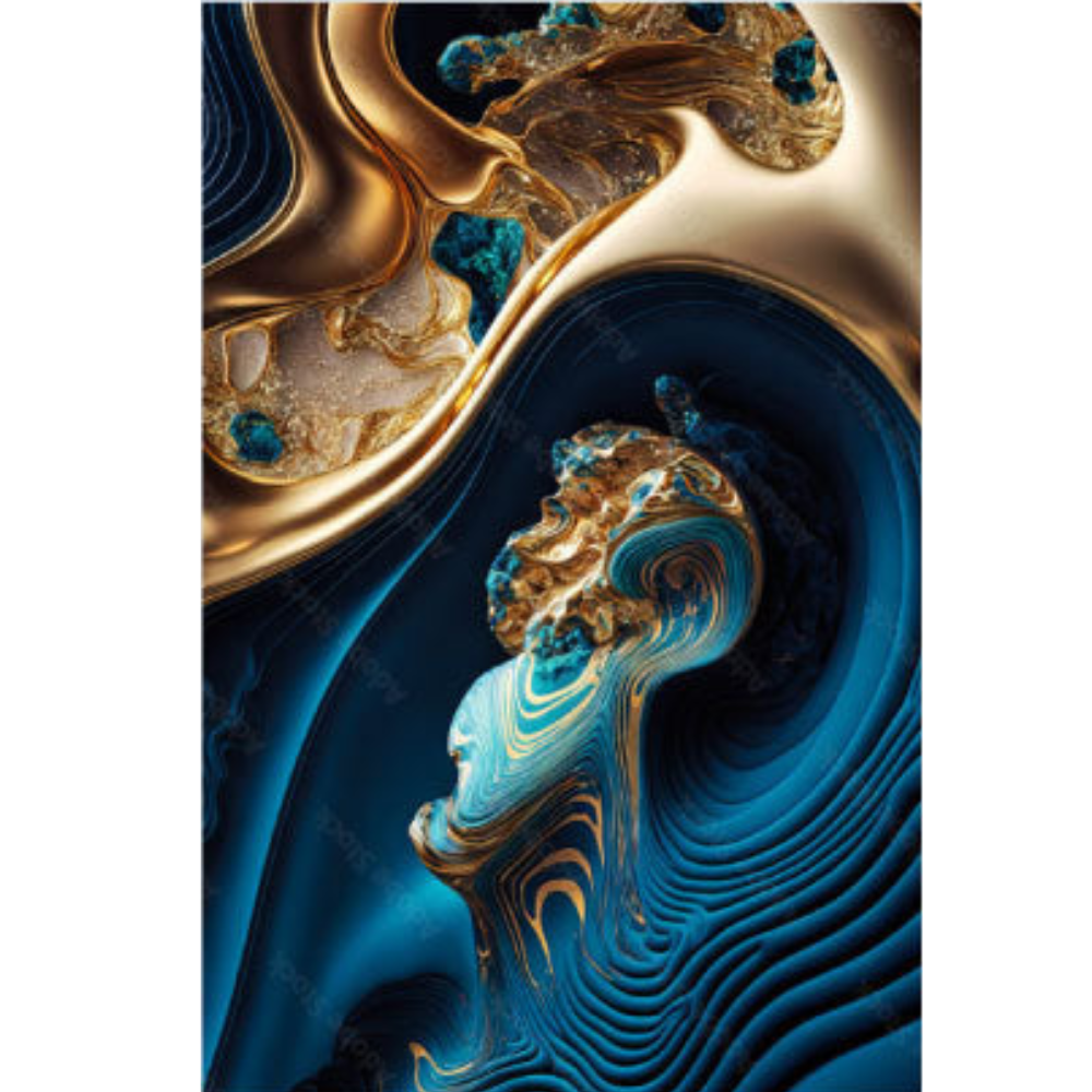 RHEA Blue And Gold Abstract Swirls Modern Acrylic Wall Art