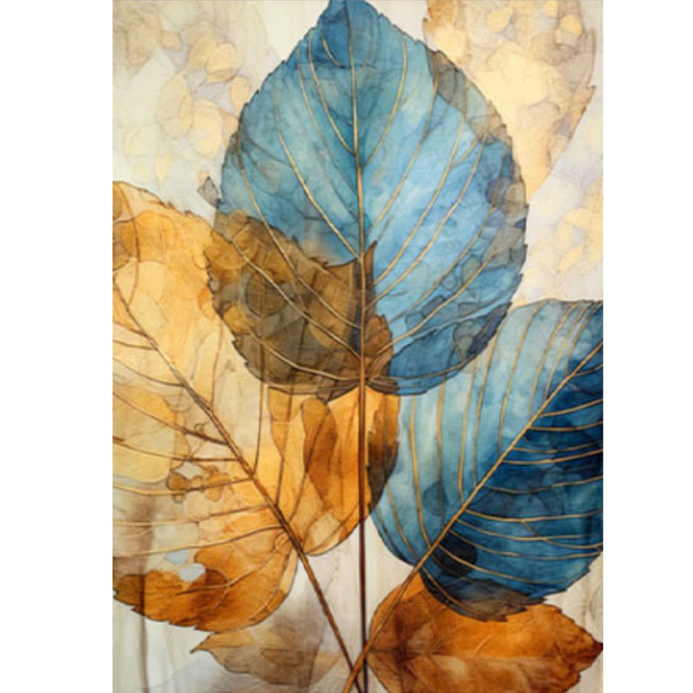 TERRA Golden Blue Foliage Modern Acrylic Wall Art