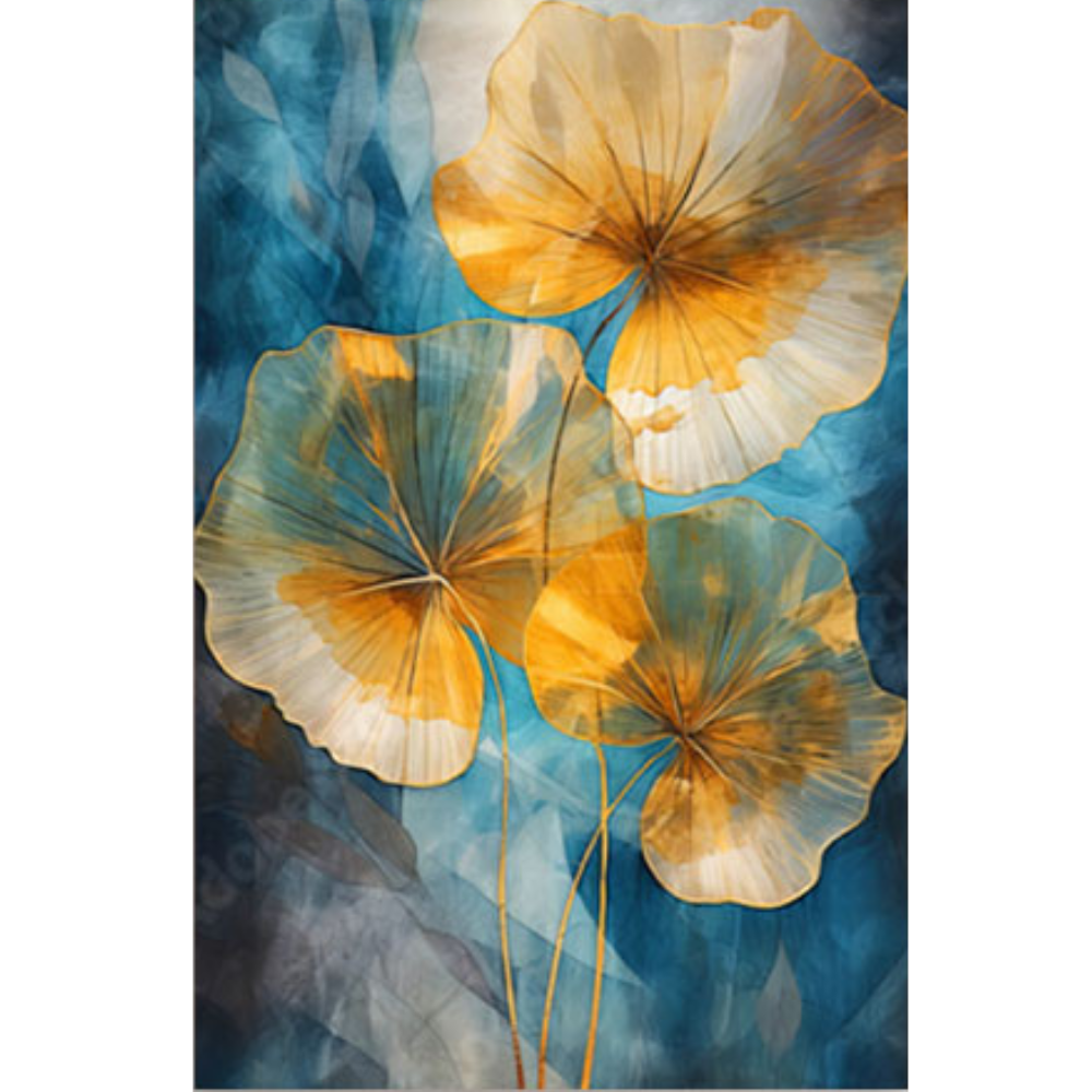 TERRA Golden Blue Foliage Modern Acrylic Wall Art