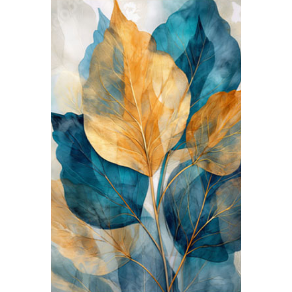 TERRA Golden Blue Foliage Modern Acrylic Wall Art