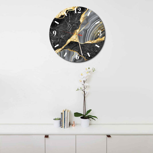 GLENDA Black Gold Marble Acrylic Wall Clock