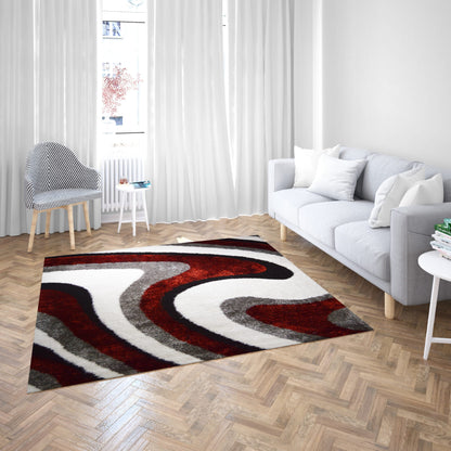 GR-1009 3D SHAGGY Rug white, grey and red Winding Pattern