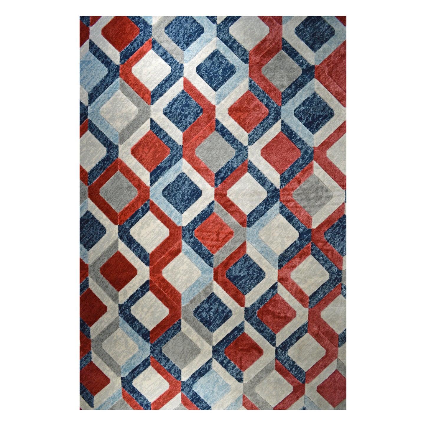 GS-7904 RED BONITA Collection Blue Cream and Red Rhombus Pattern Rug