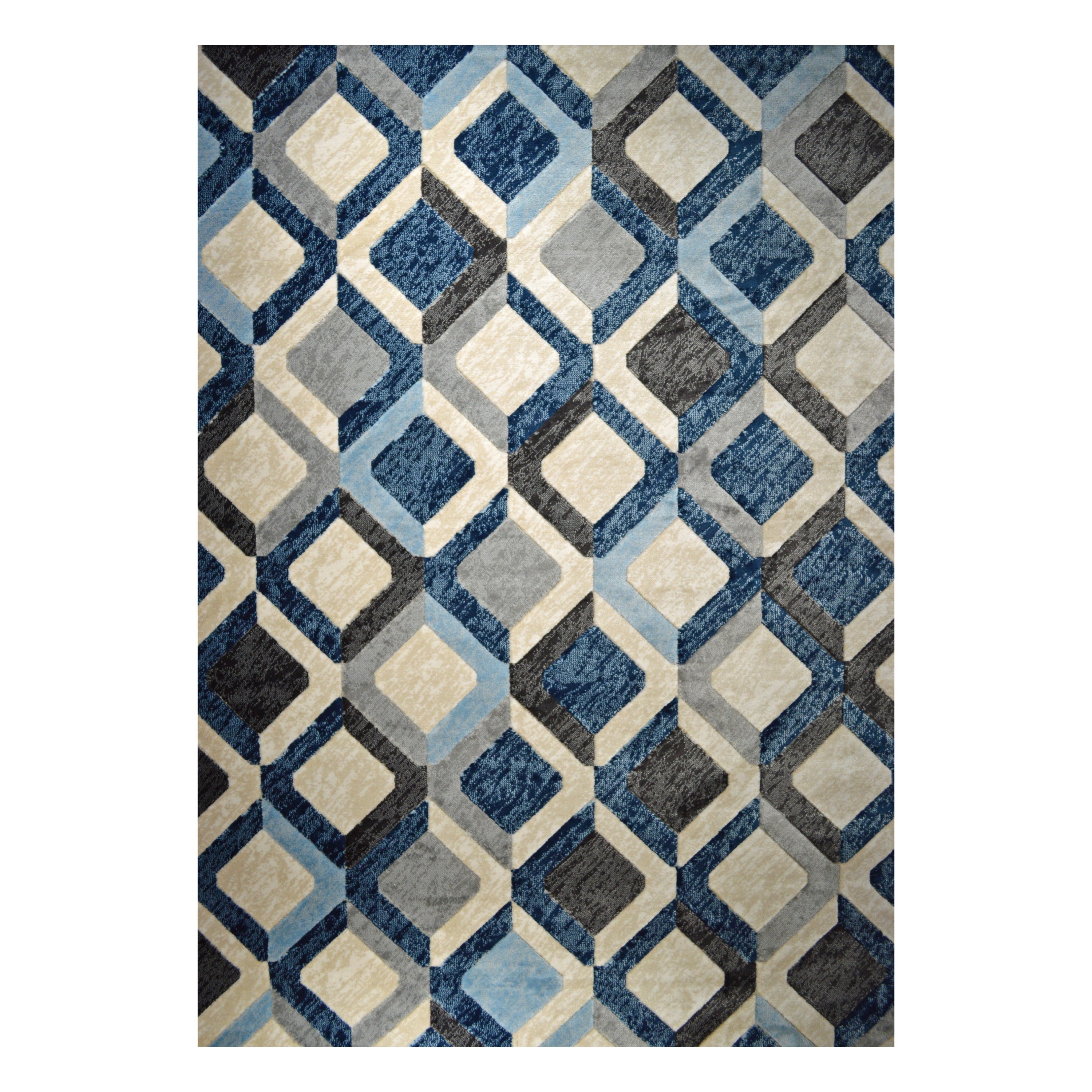 Rhombus Rug Pattern GS-7904 BLU BONITA Collection Grey Cream and Blue Rhombus Pattern Rug ...