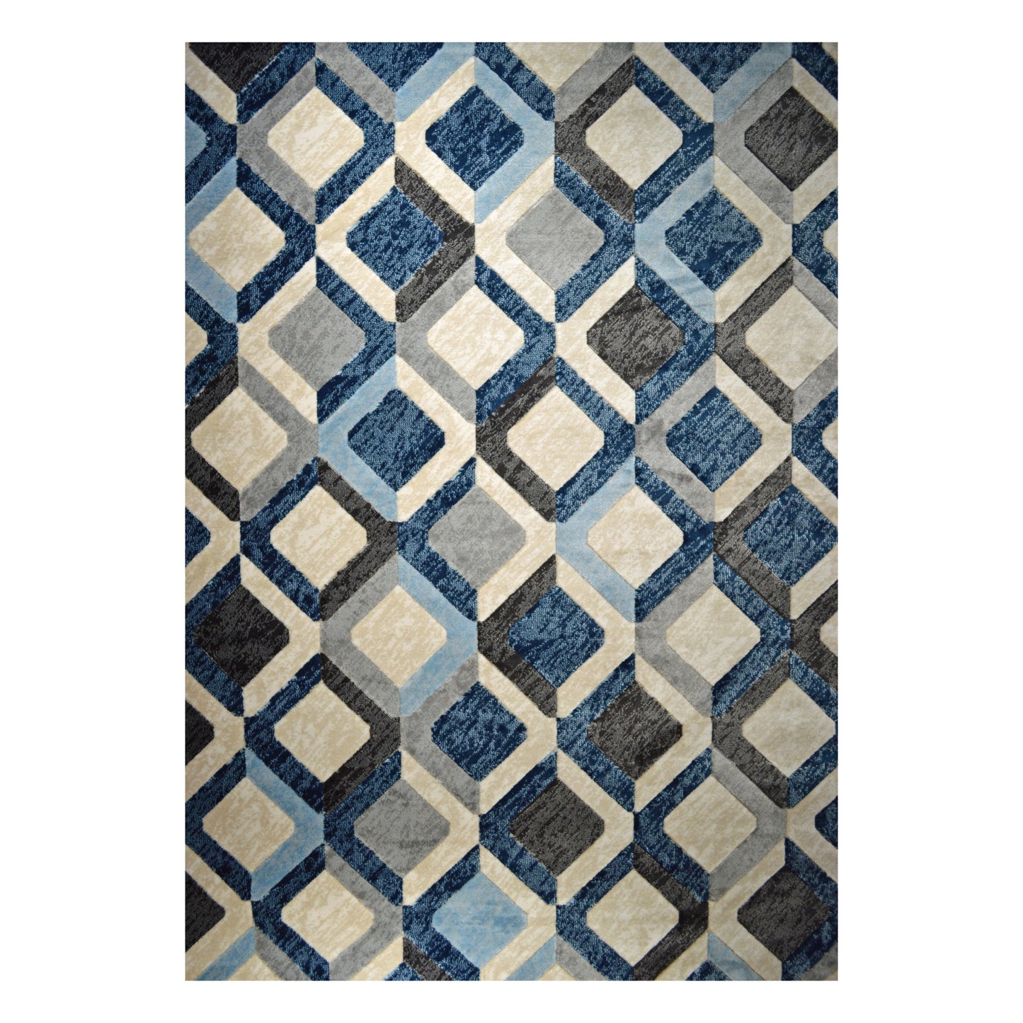 GS-7904 BLU BONITA Collection Grey Cream and Blue Rhombus Pattern Rug