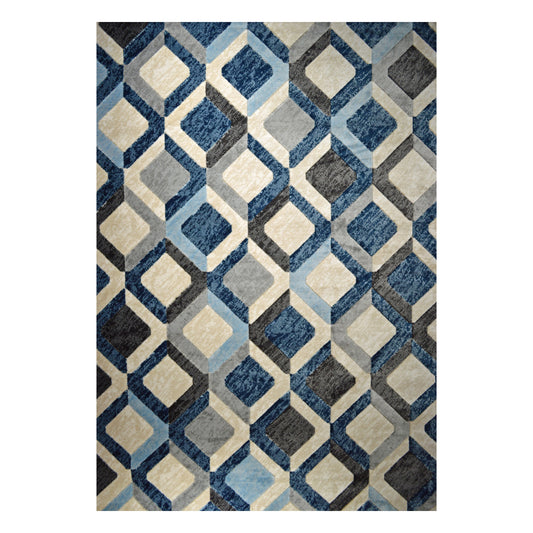 GS-7904 BLU BONITA Collection Grey Cream and Blue Rhombus Pattern Rug