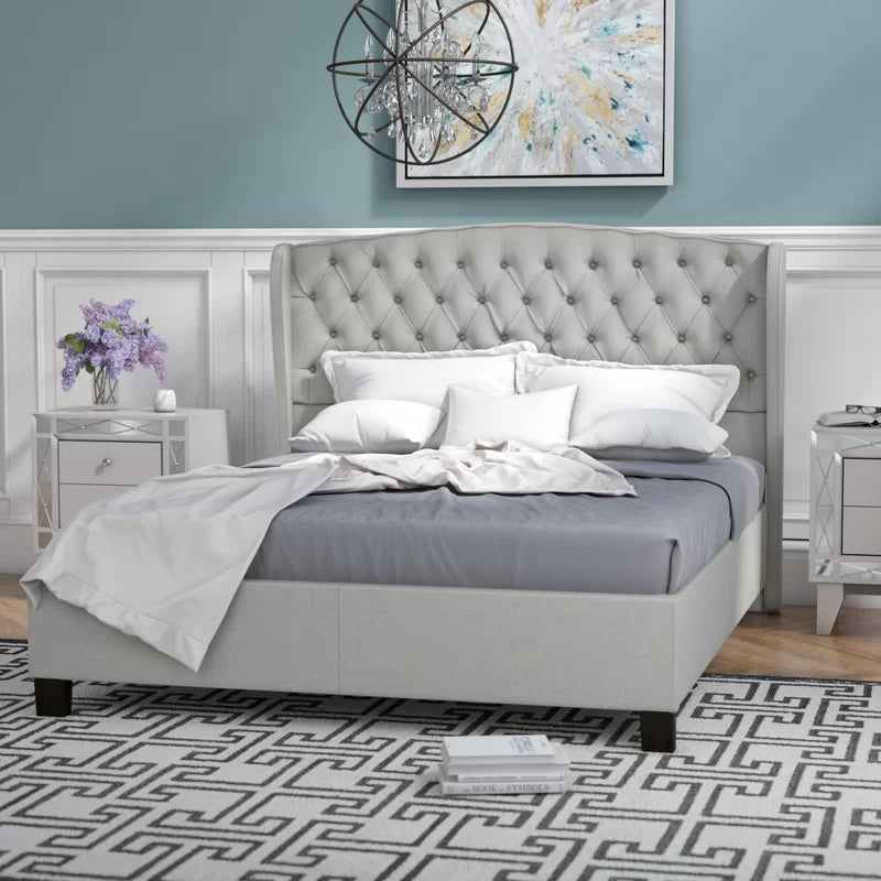 DOMINICO Upholstered Wingback Bed GREY / WHITE