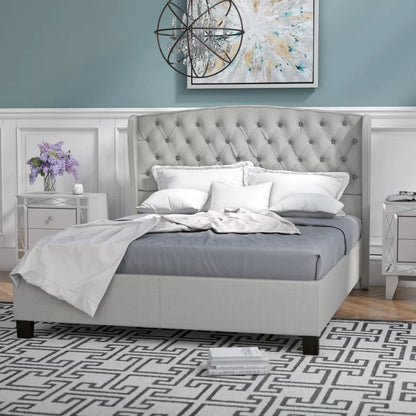 DOMINICO Upholstered Wingback Bed GREY / WHITE