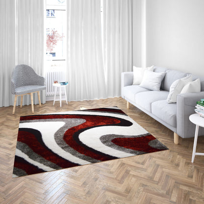 3D SHAGGY Rug Winding Pattern with Red