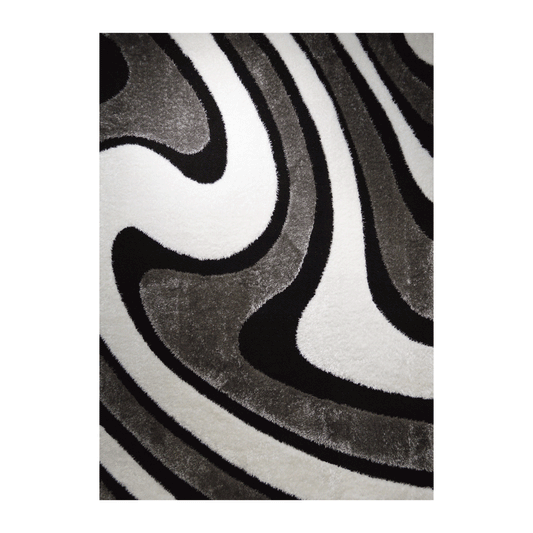 3D SHAGGY Rug Black and White Winding Pattern