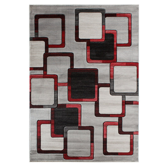 HUSH Modern Squares Rug Red