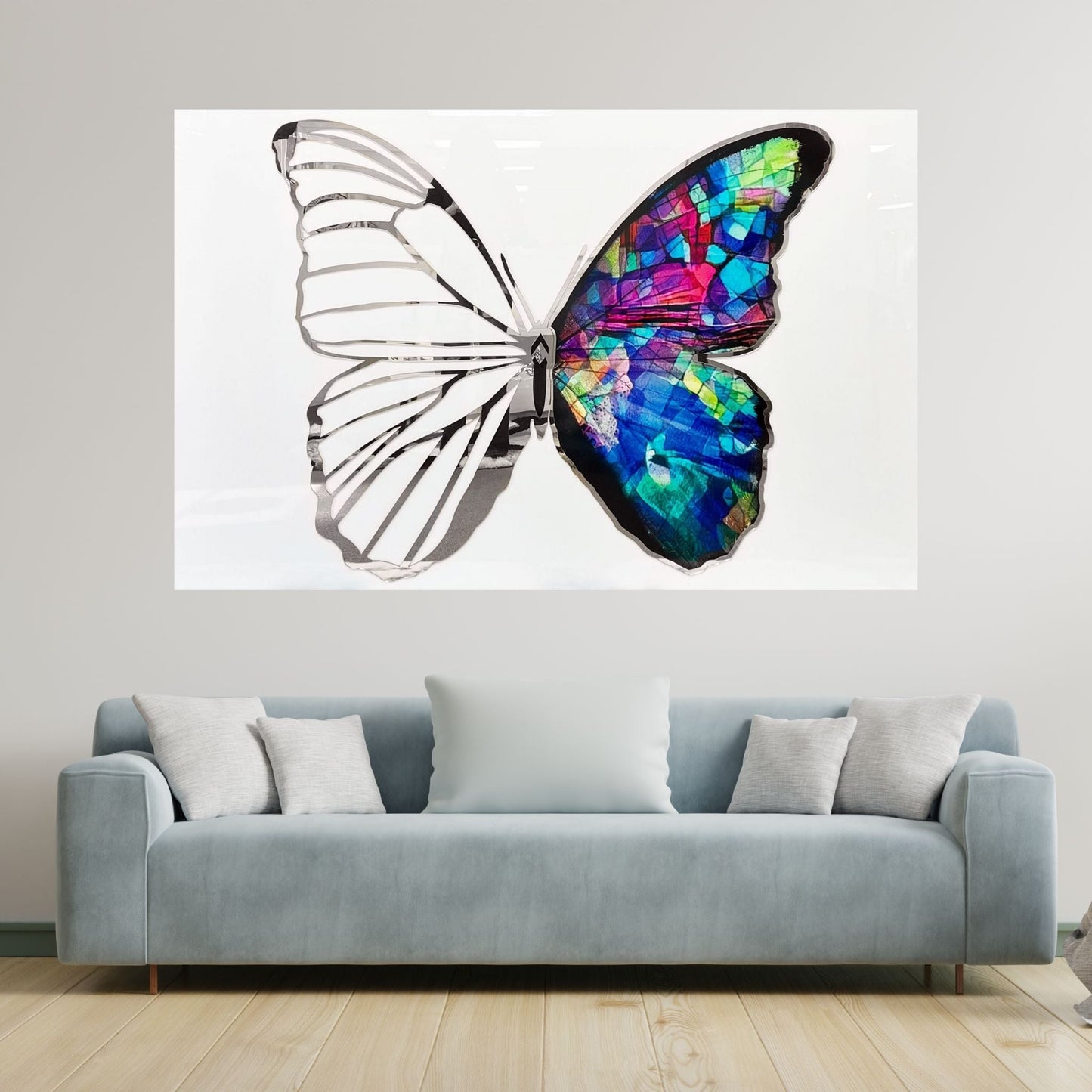 PALC-63 JOLIE 3D Silver Butterfly Acrylic Mirror Prints