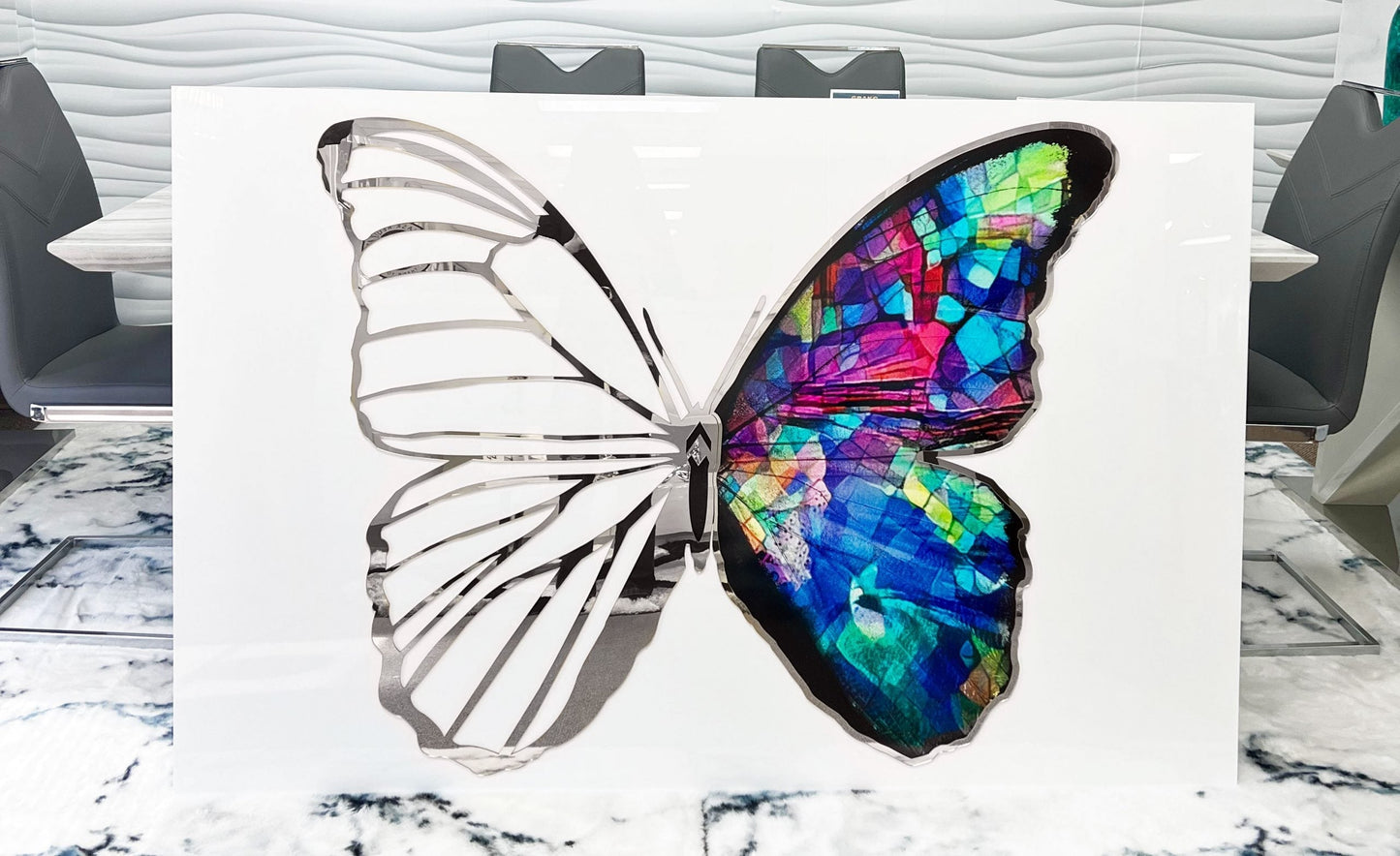 PALC-63 JOLIE 3D Silver Butterfly Acrylic Mirror Prints