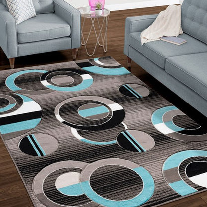 LAWRENCE Brown Turquoise Polypropylene Area Rug