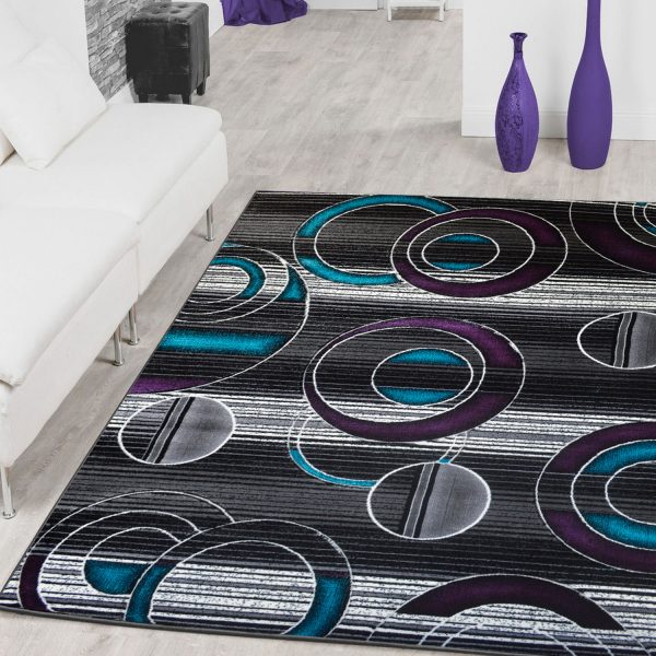 LAWRENCE Grey Turquoise and Violet Polypropylene Area Rug