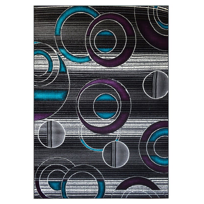 LAWRENCE Grey Turquoise and Violet Polypropylene Area Rug