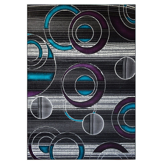 GROR24 LAWRENCE Grey Turquoise and Violet Polypropylene Area Rug