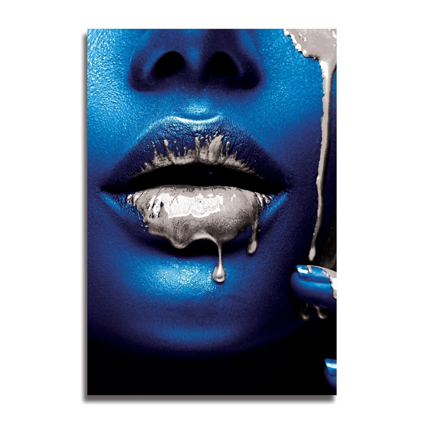 VELVET KISS Blue Woman Silver Accents Modern Acrylic Wall Art