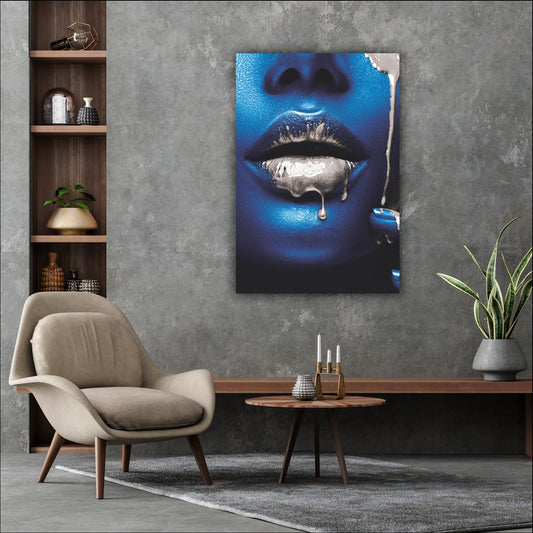 VELVET KISS Blue Woman Silver Accents Modern Acrylic Wall Art