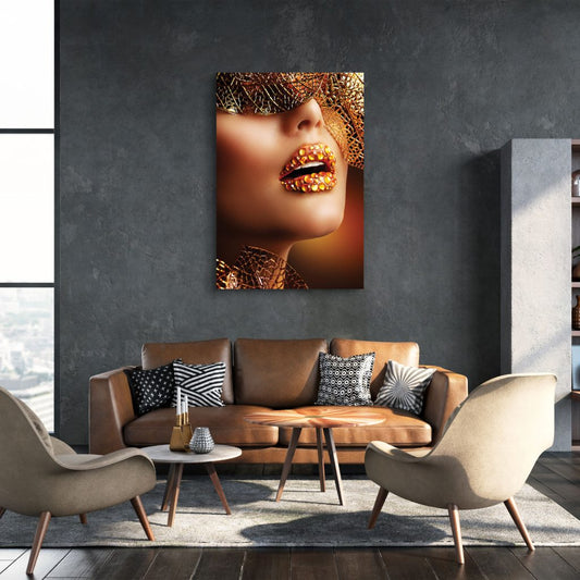 REGALIA Lady Adorned in Shimmering Gold Modern Wall Art TG