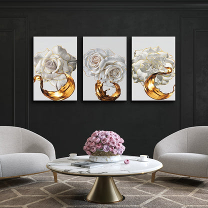 LETO White Rose With Golden Edge Modern Acrylic Wall Art