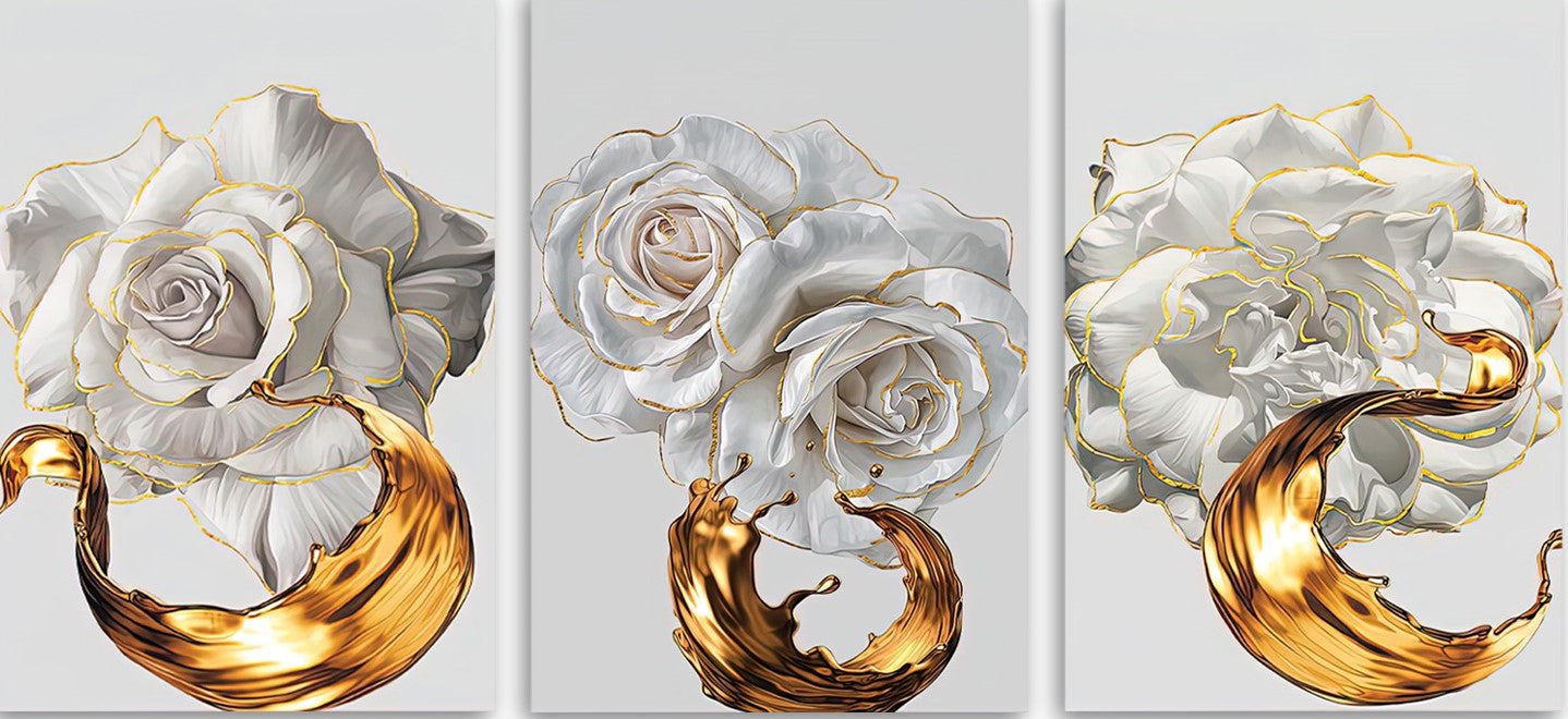 LETO White Rose With Golden Edge Modern Wall Art TG