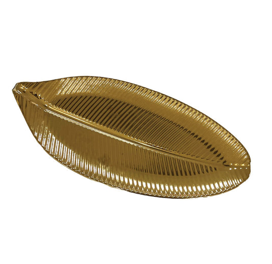 6775 LEAF Gold Plate Ceramic Home Decor Tray