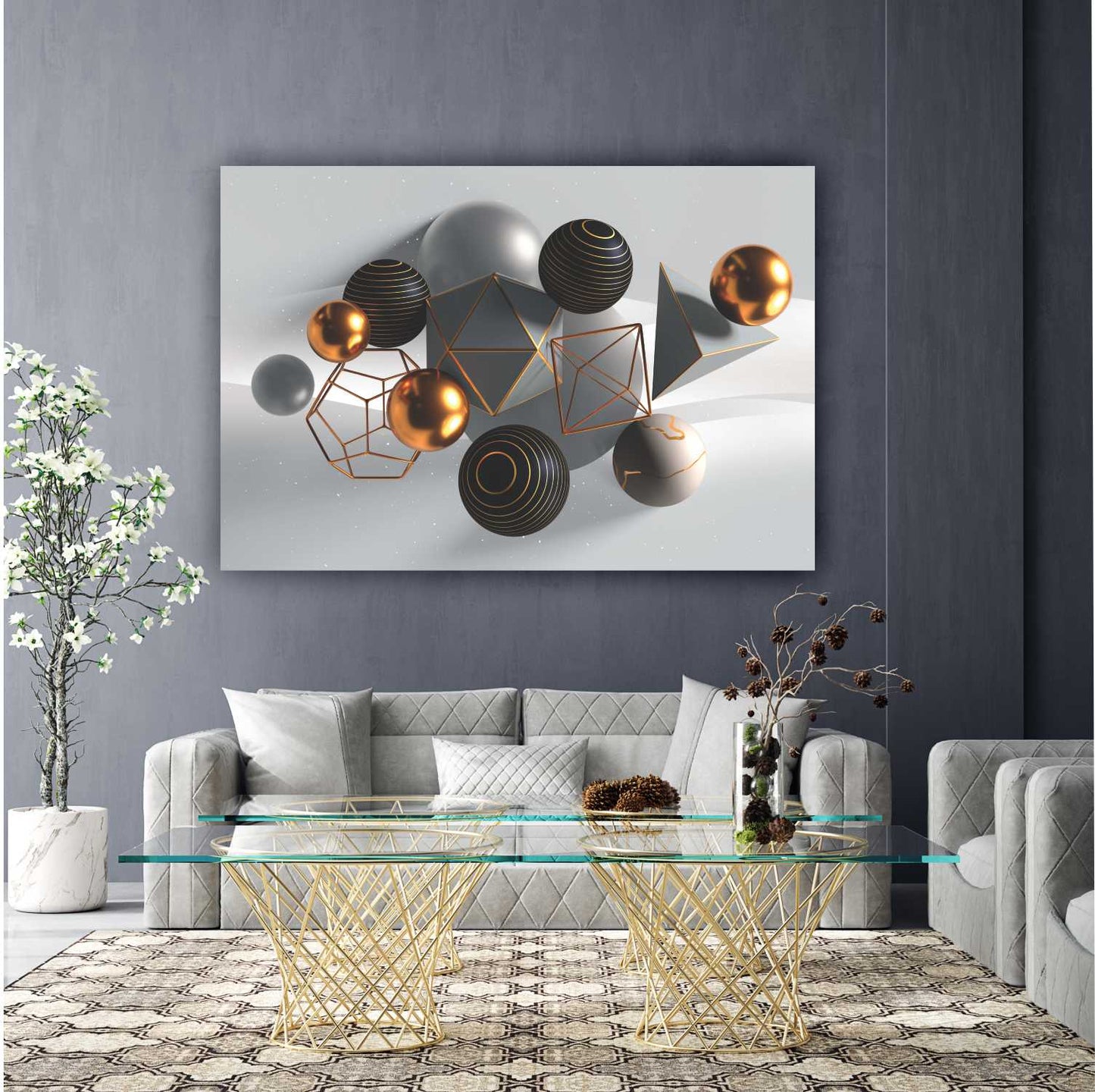 REGAL Blue / Grey Ornamental Delight Modern Acrylic Wall Art