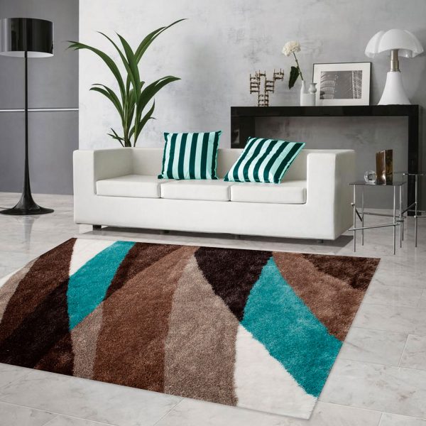 GRMS10 NARA Brown and Turquoise Soft Shaggy Rug
