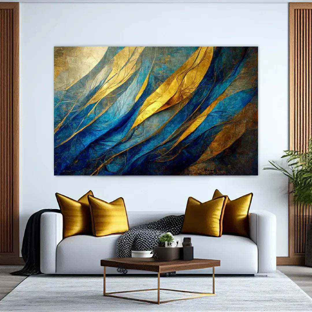 GILDED Blue and Gold Horizon Modern Wall Art TG