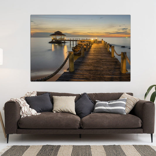 PIER Bridge Between Sunset Modern Acrylic Wall Art