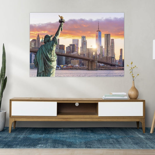 LIBERTAS Statue of Liberty at Sunset Modern Acrylic Wall Art