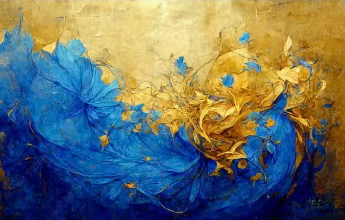 HARMONY Blue and Gold Blossom Modern Wall Art TG