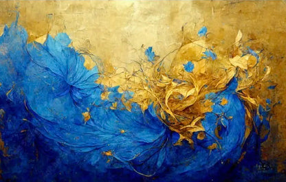 HARMONY Blue and Gold Blossom Modern Wall Art TG