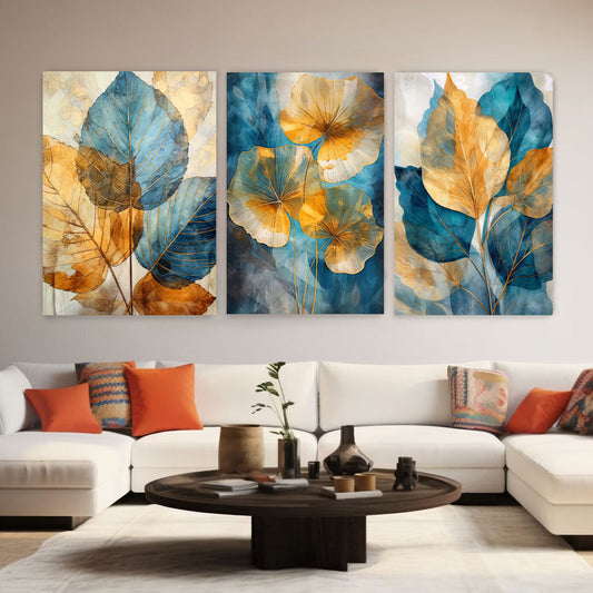 TERRA Golden Blue Foliage Modern Wall Art TG