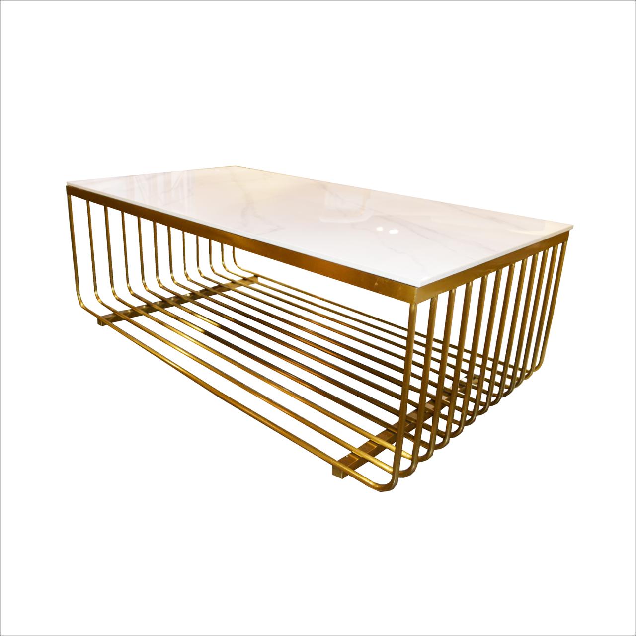 FUERY Matt Gold and Marble Design Top Coffee Table