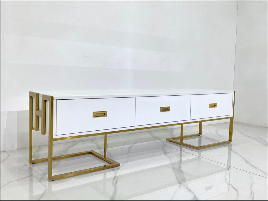 MARE TV Stand Glossy White with Gold