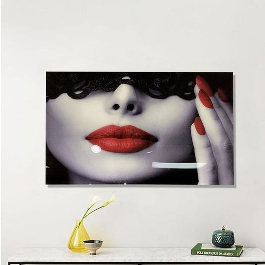 SCARLET Red-Lipped Beauty Portrait Modern Acrylic Wall Art