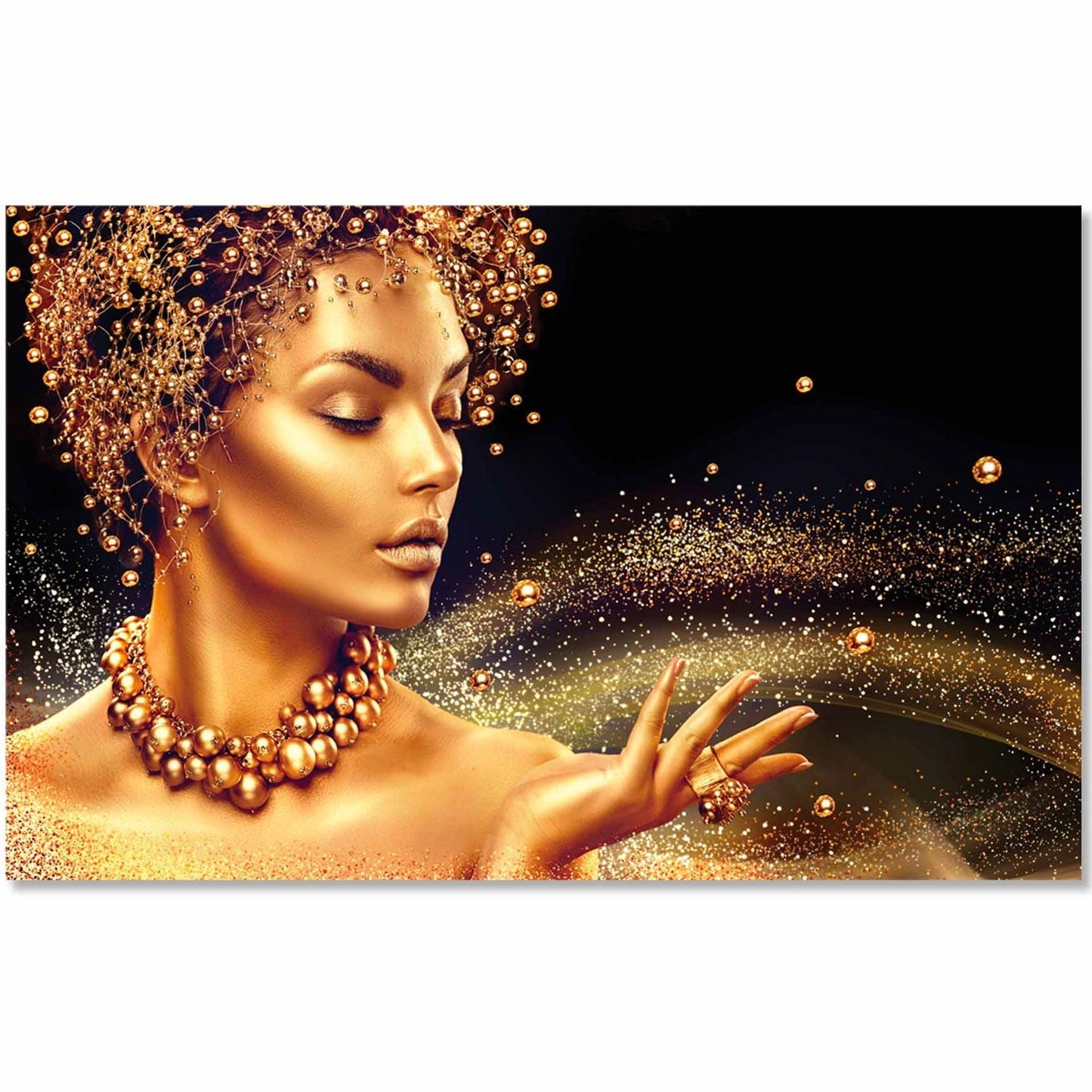 PEARLS Golden Glow Modern Acrylic Wall Art