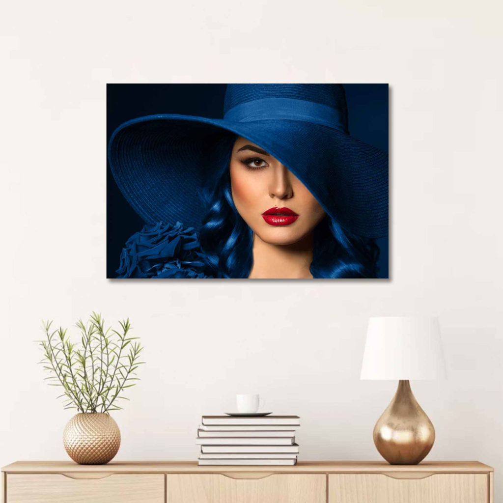 FEMME Women with Blue Hat Modern Acrylic Wall Art