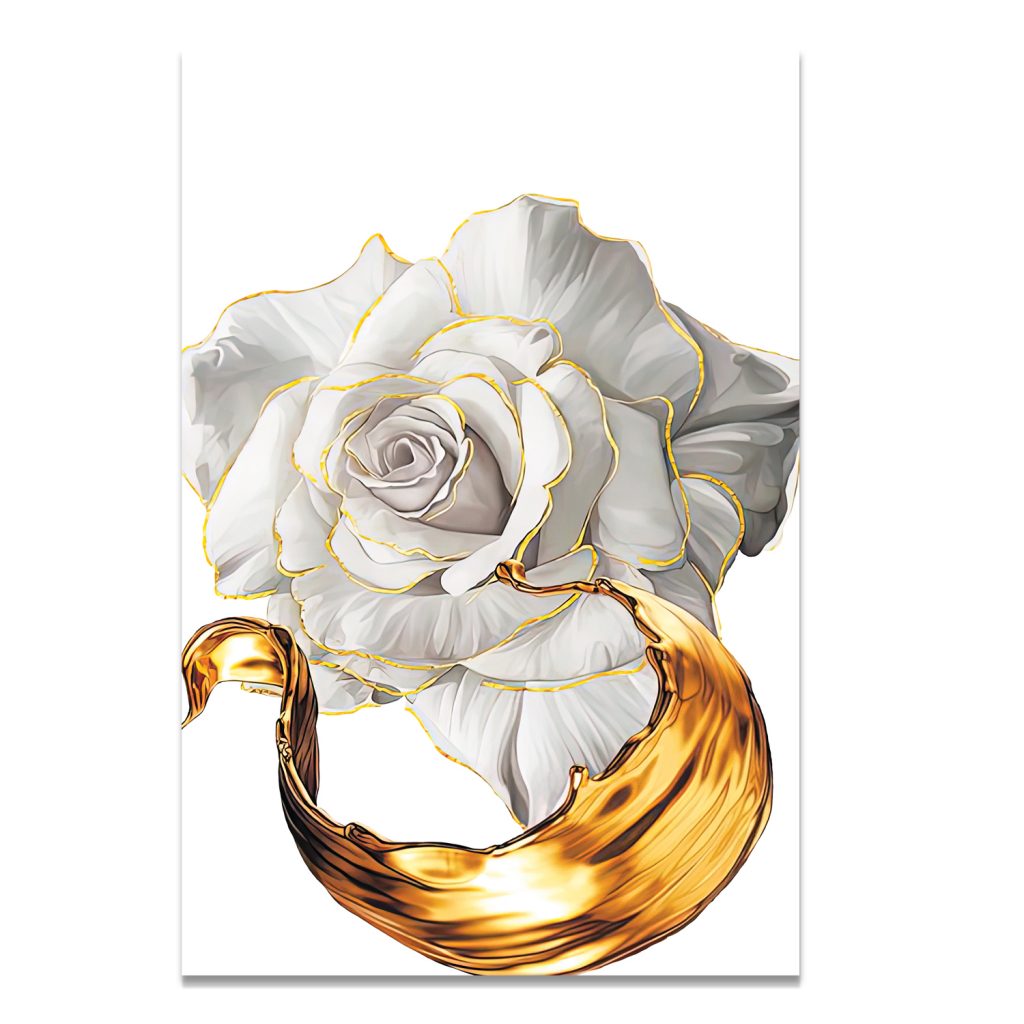 LETO White Rose With Golden Edge Modern Acrylic Wall Art