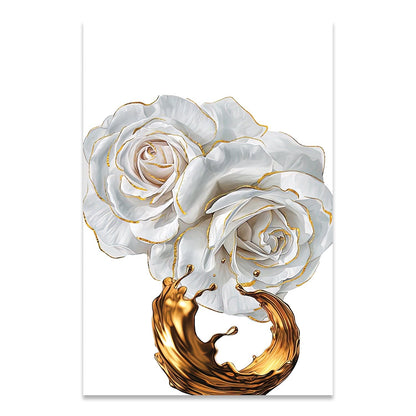 LETO White Rose With Golden Edge Modern Acrylic Wall Art