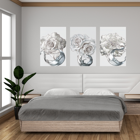 LETO White Rose With Silver Edge Modern Acrylic Wall Art