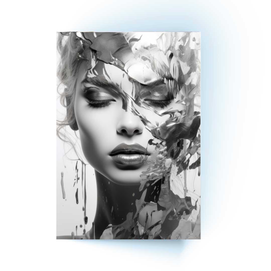 ZORIN Woman with Silver Splash Modern Acrylic Wall Art