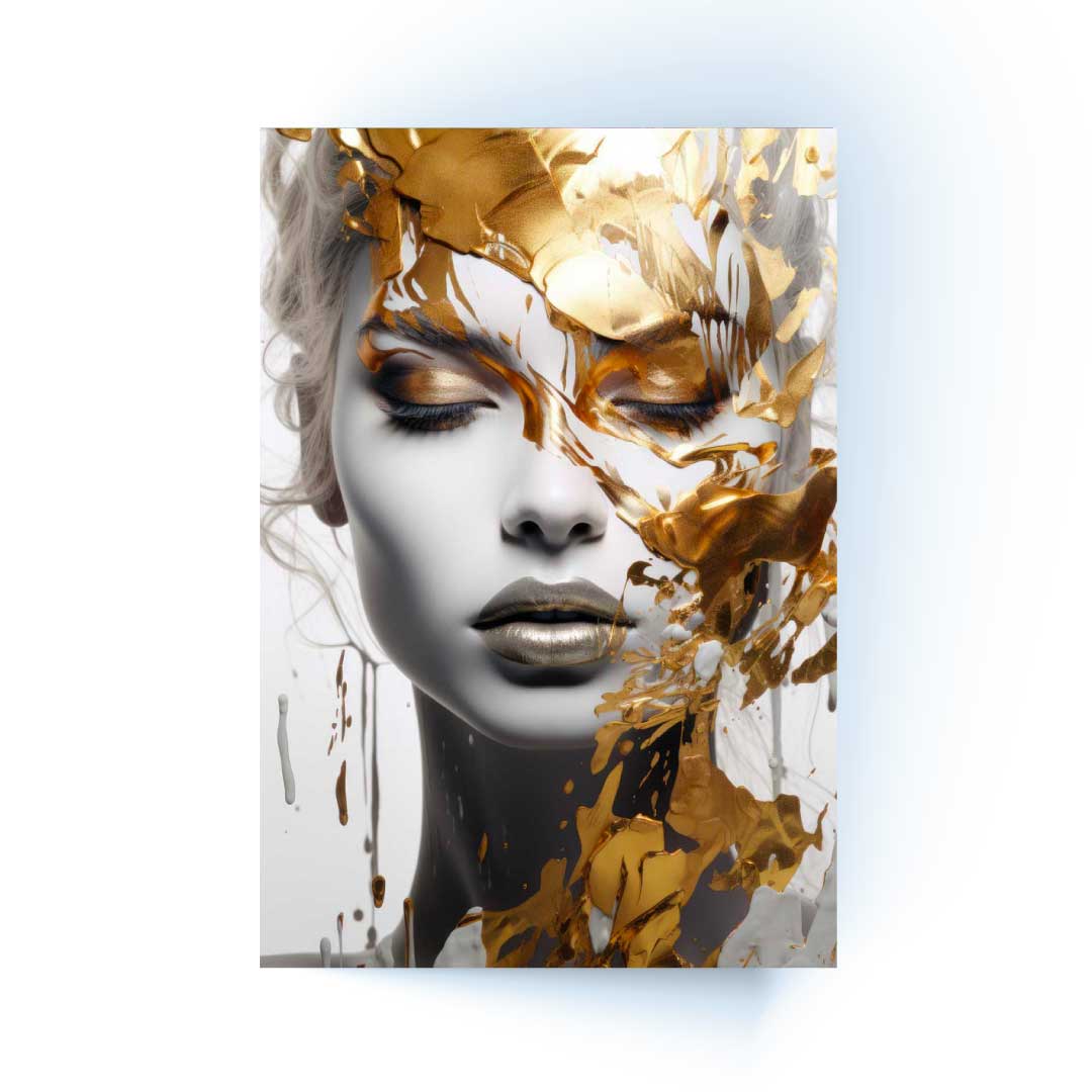 PLYLON Woman with Gold Splash Modern Acrylic Wall Art