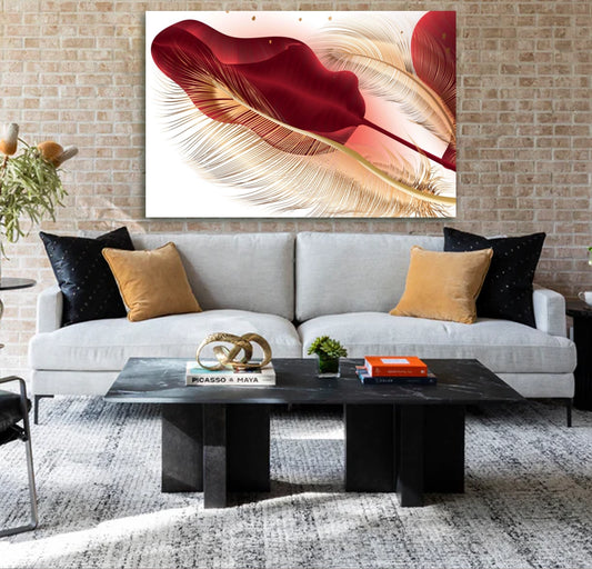 LEAVES Gold, Black/Red/Blue/Turquoise Feather Modern Wall Art TG