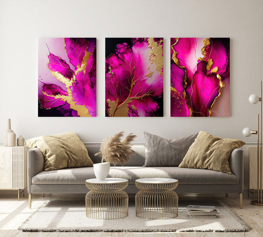 KRYTA Magenta Flower Splash Modern Acrylic Wall Art